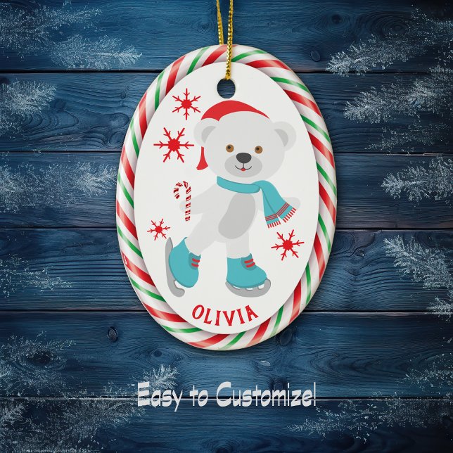 Candy Cane Frame Skaten Polar Bär Keramik Ornament (Von Creator hochgeladen)