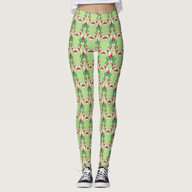 Candy Cane Green Christmas Leggings (Vorderseite)