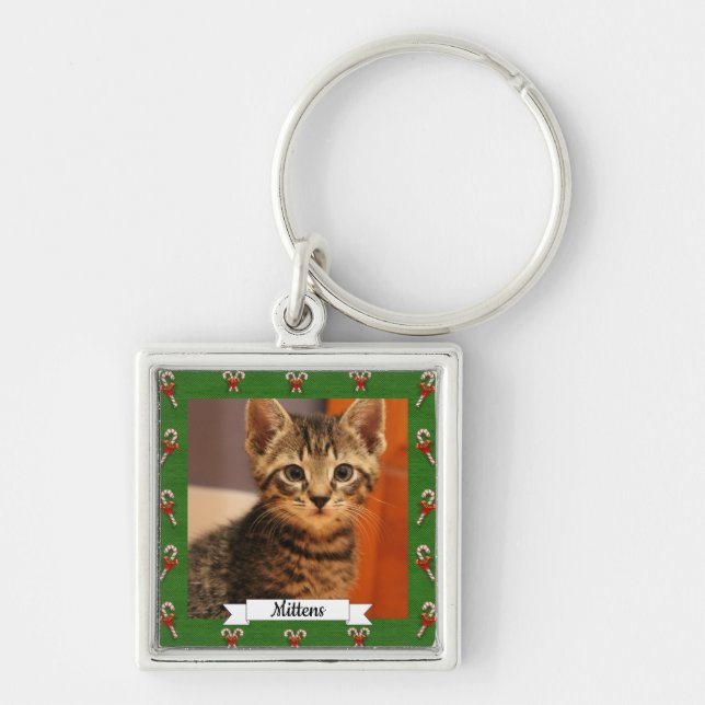 Candy Cane Green Frame individuell anpassbare Kitt Schlüsselanhänger (Vorne)