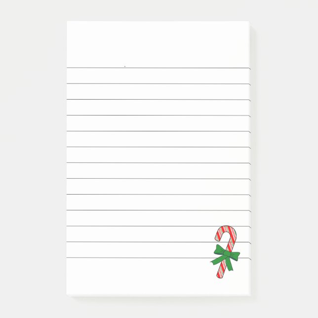 Candy Cane Green Ribbon Christmas Lined Post-it Klebezettel (Vorderseite)