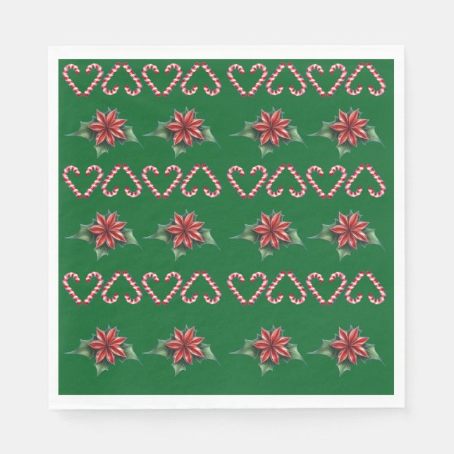 Candy Cane Heart and Holly Pattern – Festive Chris Serviette (Vorderseite)