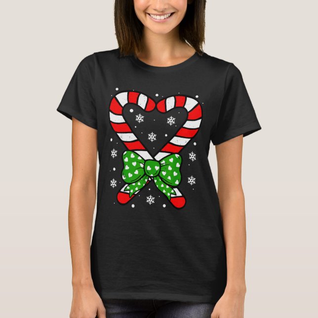 Candy Cane Heart Coquette Bow Christmas Toddler Ki T-Shirt (Vorderseite)