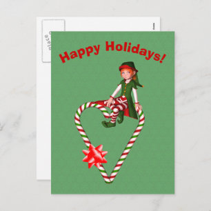 Candy Cane Heart Elf Weihnachtsfeiertag Postkarte