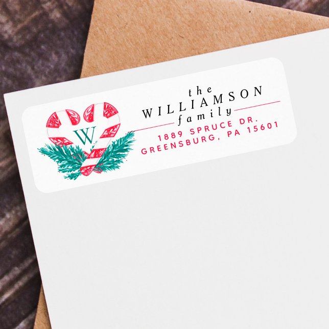 Candy Cane Heart Green Pine Christmas Wappen (Candy Cane Heart Green Pine Christmas Crest Label)