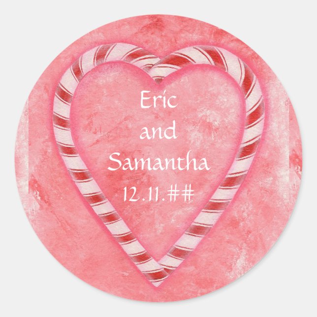 Candy Cane Heart Pink Save the Date Stickers (Vorderseite)