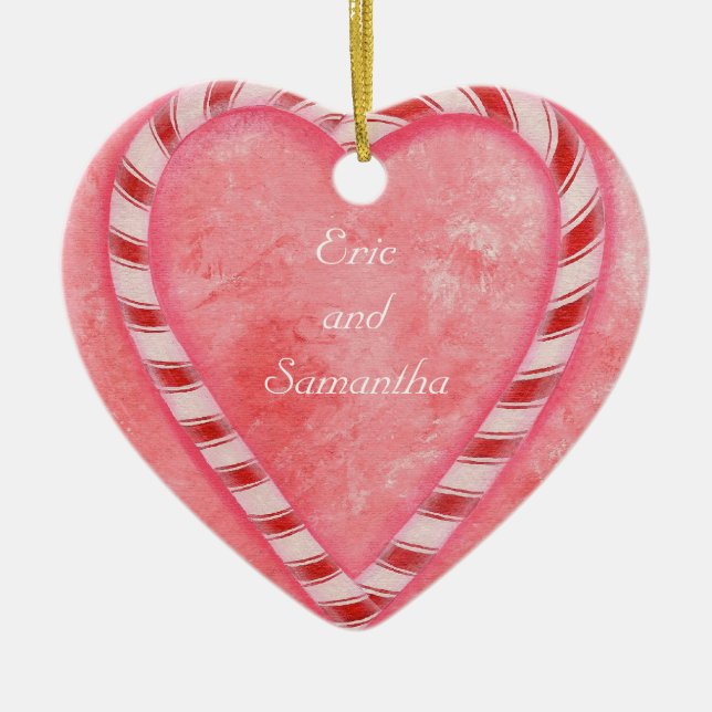 Candy Cane Heart Wedding Ornament, Personalisiert Keramikornament (Vorne)