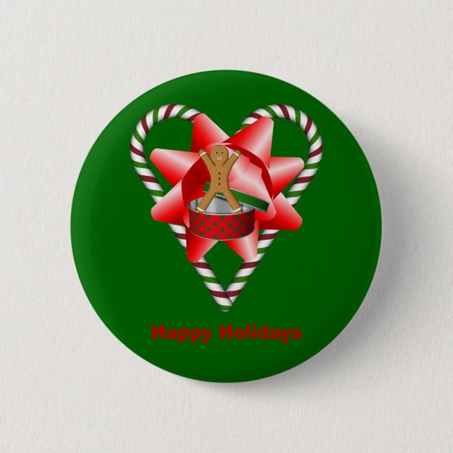 Candy Cane Heart Weihnachtsfeiertag Button Button (Vorderseite)