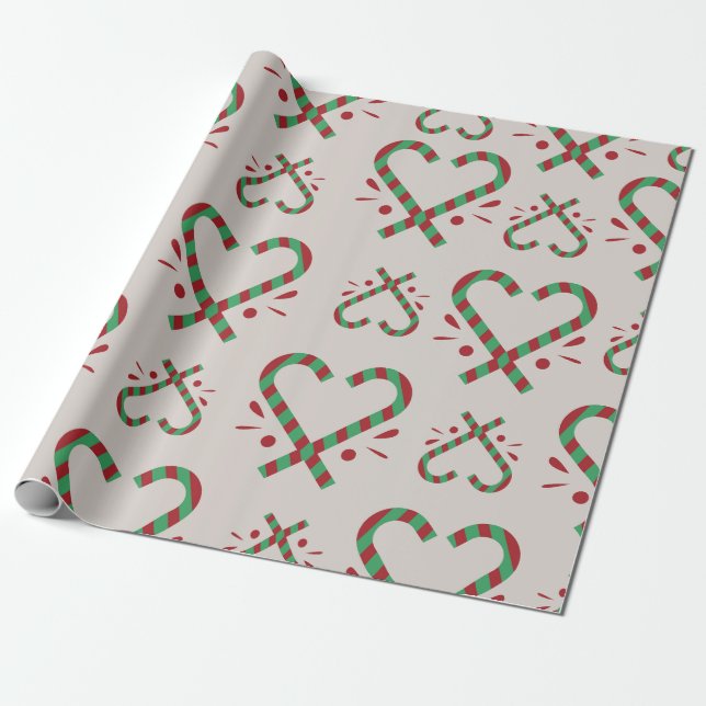 Candy Cane Herz-Shaped Weihnachtswrapping Geschenkpapier (Ungerollt)