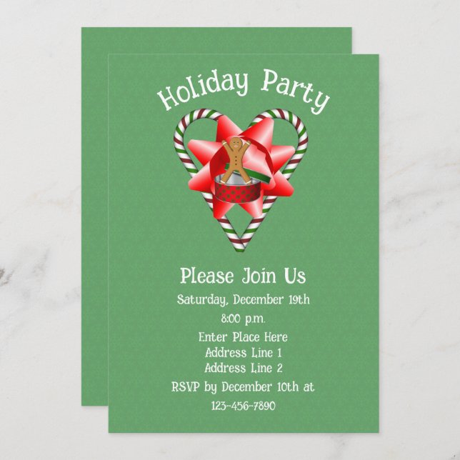 Candy Cane Herz Weihnachtsfeiertag Einladung (Vorne/Hinten)