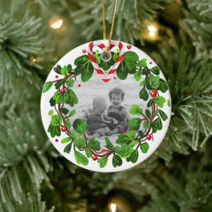 Candy Cane Herzkranz Foto Frohe Weihnachten Jahr Keramik Ornament
