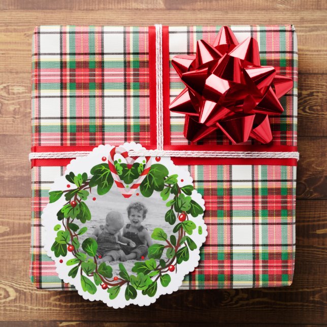 Candy Cane Herzkranz Foto Frohe Weihnachten Jahr Ornament Karte (Insitu (Geschenk))