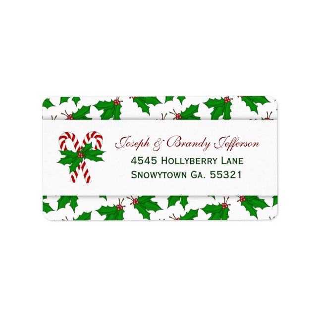 Candy Cane & Holly Address Labels Adressaufkleber (Vorne)