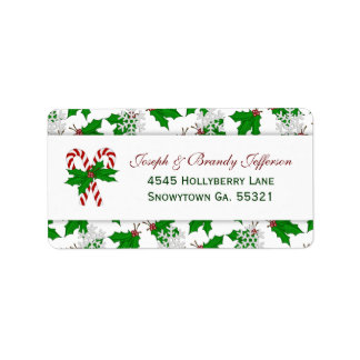 Candy Cane & Holly Address Labels Adressaufkleber
