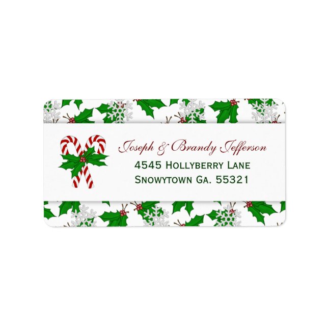 Candy Cane & Holly Address Labels Adressaufkleber (Vorne)