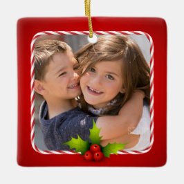 Candy Cane Holly Foto Keramikornament