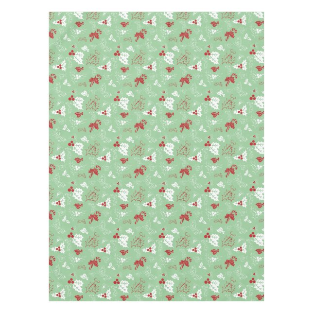 Candy Cane Holly | Green Red Christmas Tableclout Tischdecke (Vorderseite)