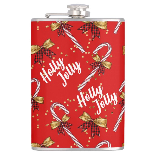 Candy Cane Holly Jolly Modernes Festival Flachmann (Vorderseite)