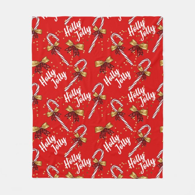 Candy Cane Holly Jolly Modernes Festival Fleecedecke (Vorderseite)