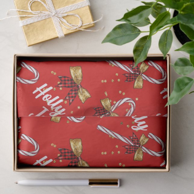 Candy Cane Holly Jolly Modernes Festival Seidenpapier (Geschenk)