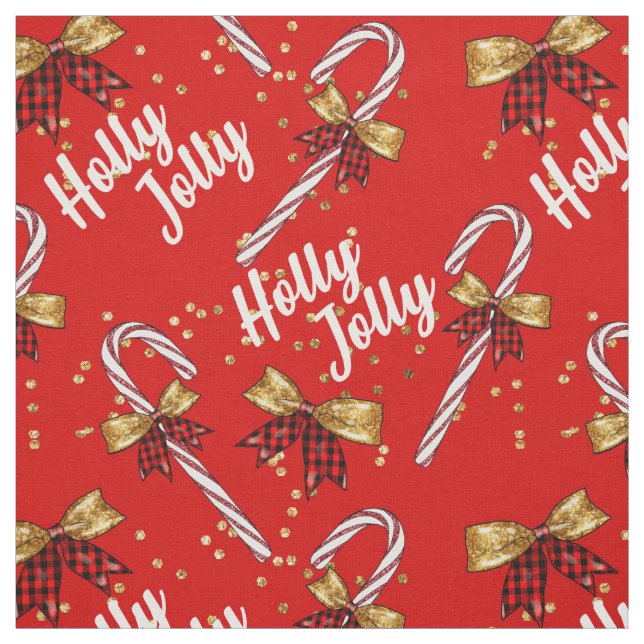 Candy Cane Holly Jolly Modernes Festival Stoff (Muster)