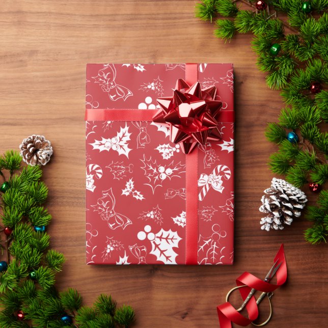 Candy Cane Holly | Red Christmas Wrapping Paper Geschenkpapier (Feiertagsgeschenk)