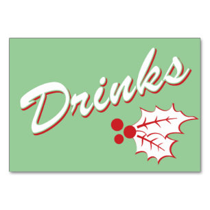 Candy Cane Holly   Retro Drinks Tischkarte 3 x 5 Tischnummer