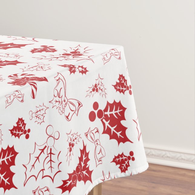 Candy Cane Holly | White Red Christmas Tableclout Tischdecke (Beispiel)