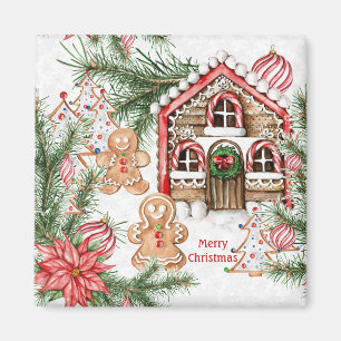 Candy Cane House, Lebkuchen Mann, Poinsettia Magnet