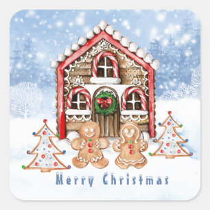 Candy Cane House, Lebkuchenjunge, Mädchen Quadratischer Aufkleber