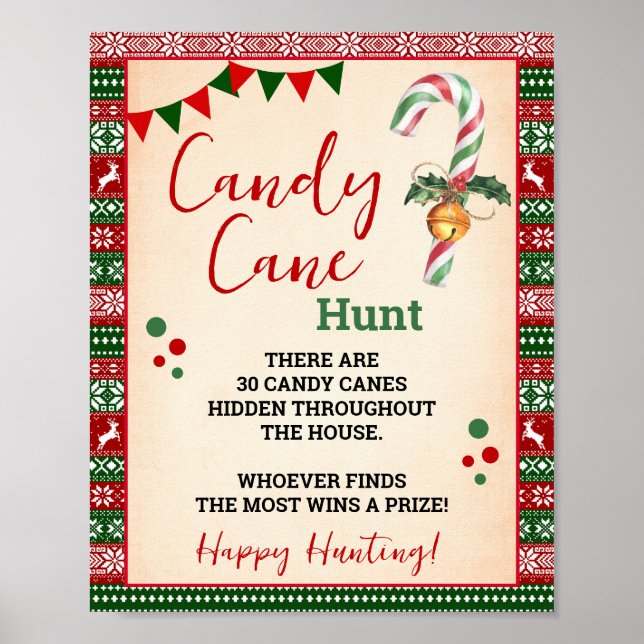 Candy Cane Hunt Game Ugly Sweater Sign Poster (Vorne)