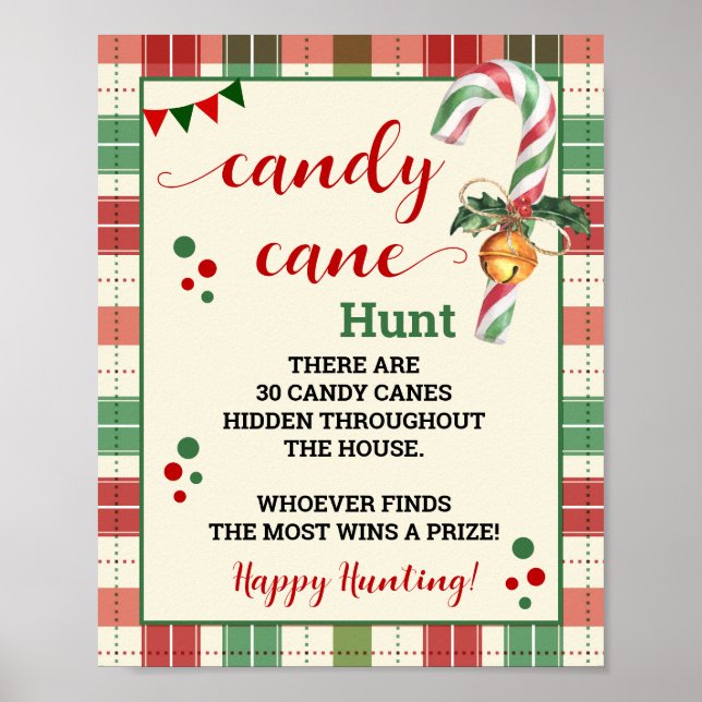 Candy Cane Hunt Weihnachtsspiel Kariertes Zeichen Poster (Vorne)