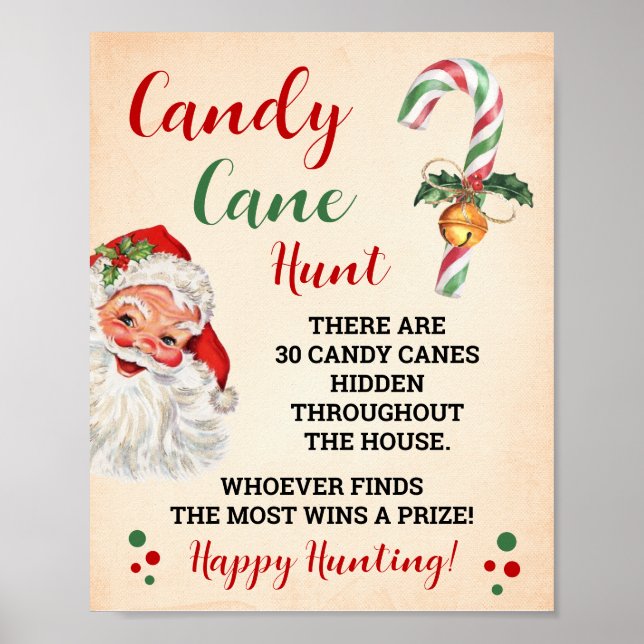 Candy Cane Hunt Weihnachtsspiel-Zeichen Poster (Vorne)