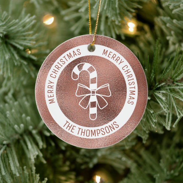 Candy Cane - Imitate Rose Gold Foil (nicht echter  Keramik Ornament (Baum)