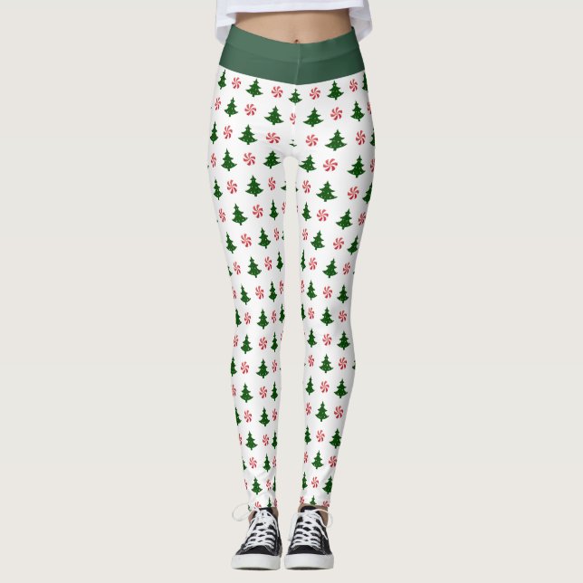 Candy Cane Kisses und Weihnachtsbäume Leggings (Vorderseite)