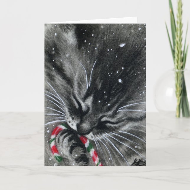 Candy Cane Kitten Card Feiertagskarte (Vorderseite)