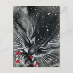 Candy Cane Kitten Cat Postcard Postkarte