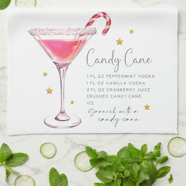 Candy Cane Martini Rezept Wasserfarbe Geschirrtuch (Gefaltet)