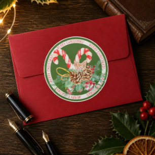 Candy Cane Merry Christmas Round Sticker
