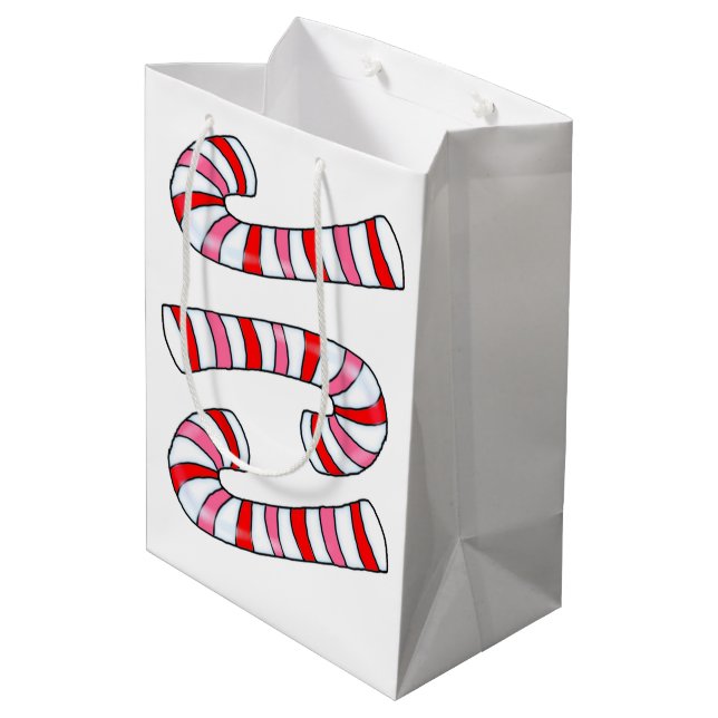 Candy Cane Merry Weihnachtsgeschenktaschen Mittlere Geschenktüte (Rückseite Schrägansicht)