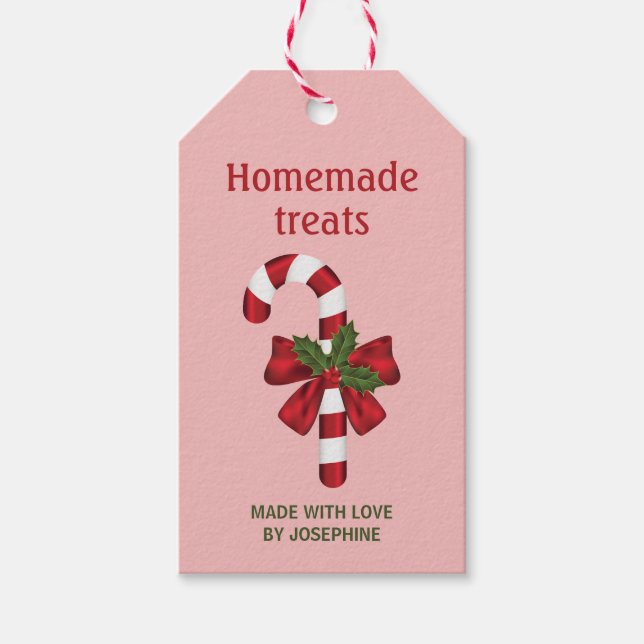 Candy Cane mit Bow auf Rosa - hausgemachte Leckere Geschenkanhänger (Vorderseite)