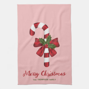 Candy Cane mit Bow und Weihnachtsleder & Text Geschirrtuch