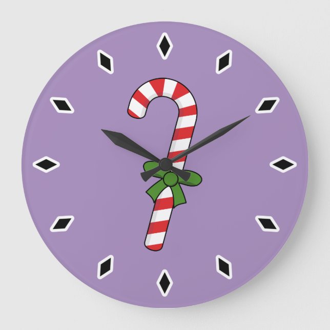 Candy Cane mit Green Ribbon Große Wanduhr (Vorderseite)