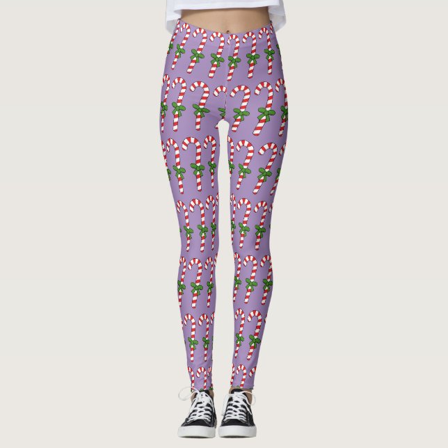 Candy Cane mit Green Ribbon Leggings (Vorderseite)