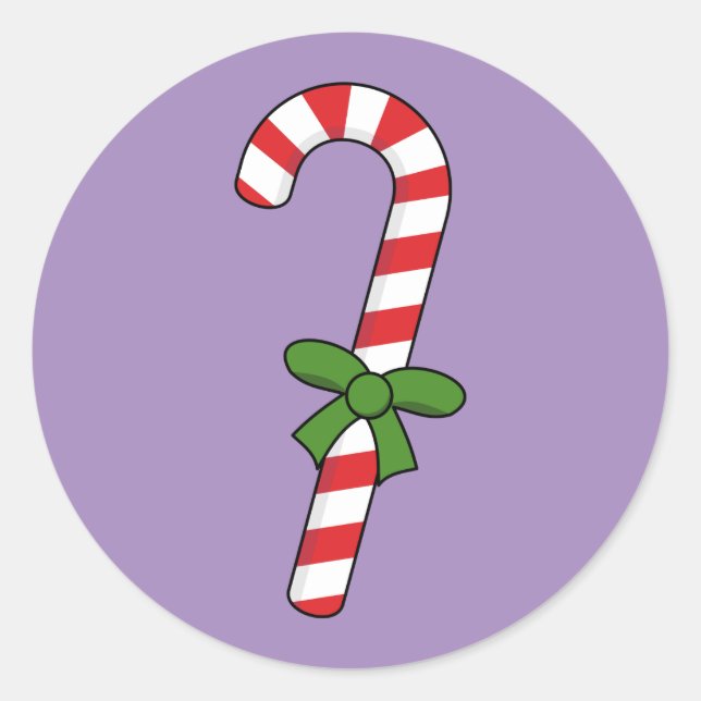Candy Cane mit Green Ribbon Runder Aufkleber (Vorderseite)