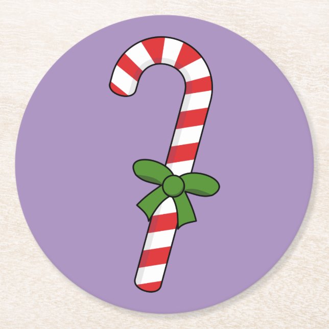 Candy Cane mit Green Ribbon Runder Pappuntersetzer (Vorderseite)