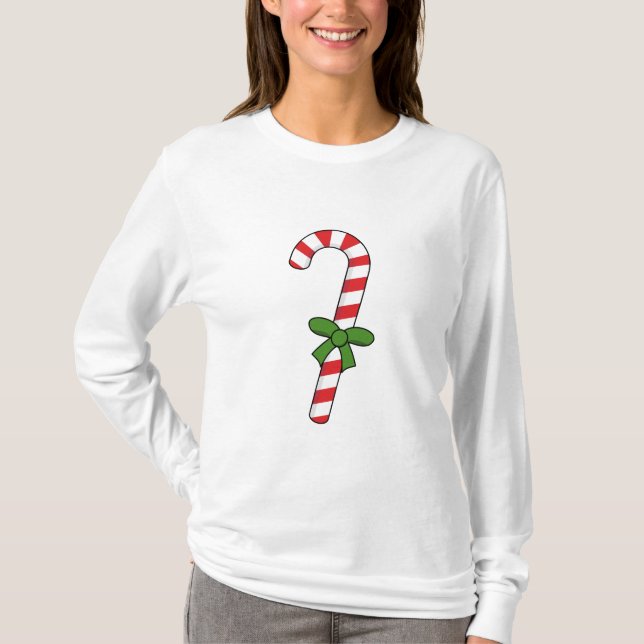 Candy Cane mit Green Ribbon T-Shirt (Vorderseite)