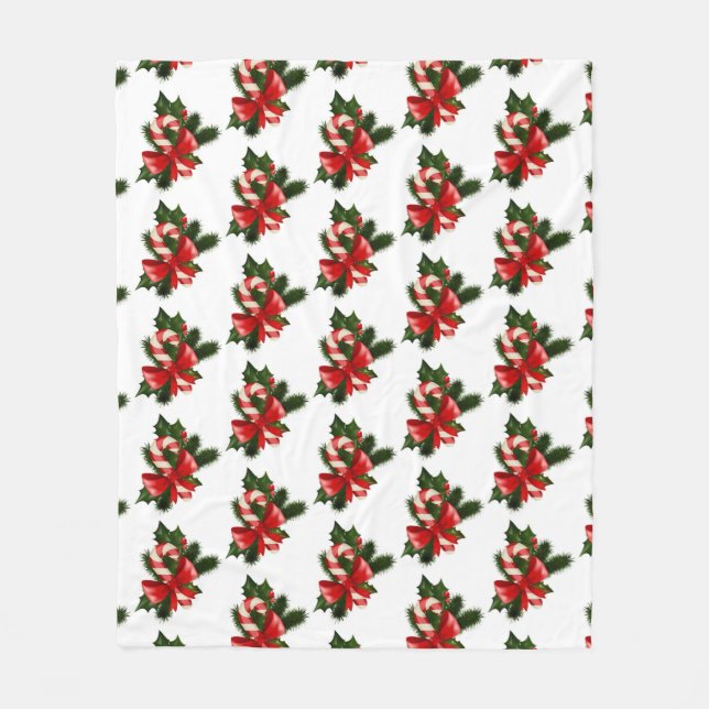 Candy Cane mit Holly Retro Weihnachtsmuster Fleecedecke (Vorderseite)