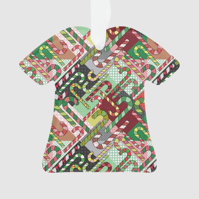 Candy Cane Muster Schlanke Keramik Ornament (Vorderseite)
