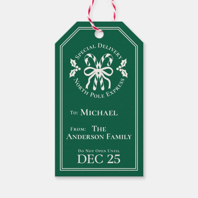 Candy Cane North Pole Express Special Delivery Geschenkanhänger (Vorderseite)