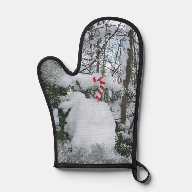 Candy Cane on Snow Covered Tree Ofenhandschuh (Vorderseite)